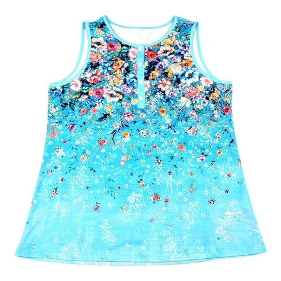 Women's XXL Blue Tropical Tank Top - Chic Half-Placket Design Lightweight Style - Picture 7 of 12